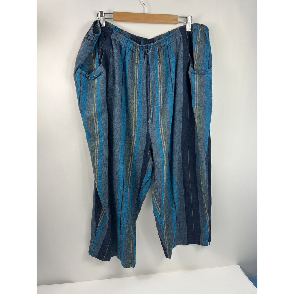 Erin London Cropped Pants Women's Sz 30 Multi Stripe Pockets Drawstring Elastic